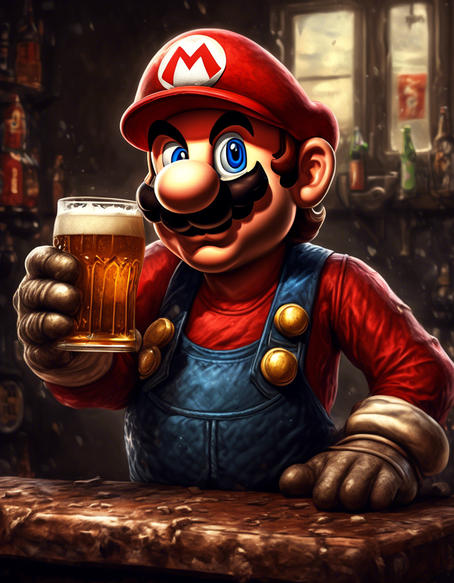 Peinture digitale sur toile - Mario just having a beer - 60 x 50 cm